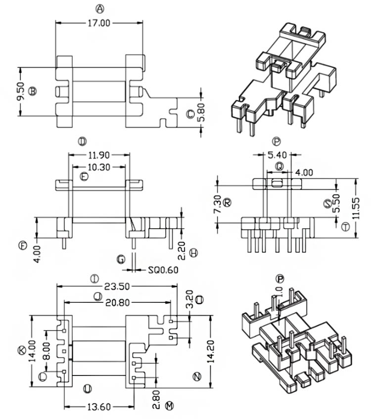 EF15-10 vertical 3+2+2 pin plastic transformer bobbin.4